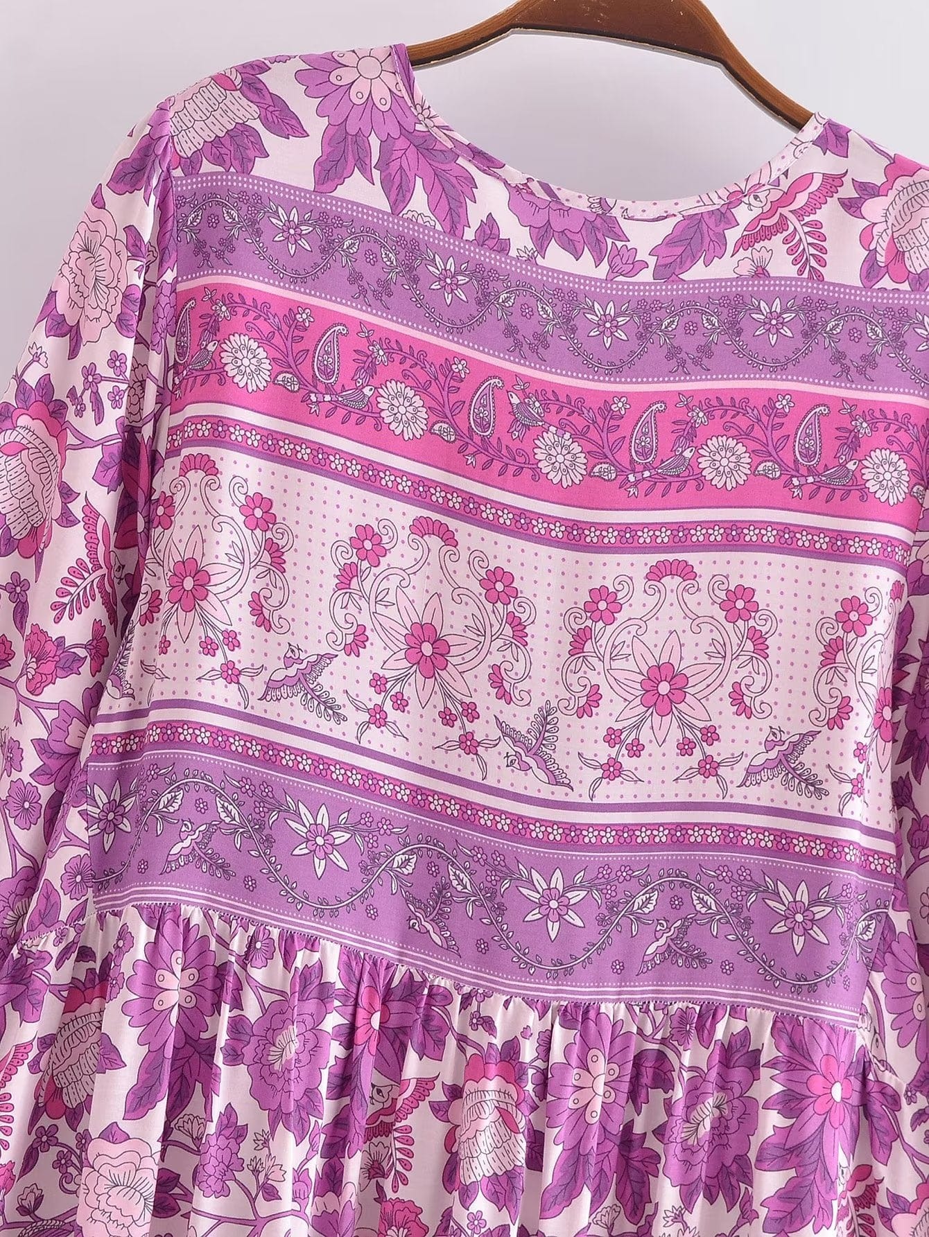 wickedafstore Tallulah Long Sleeve Boho Maxi Dress - Pink