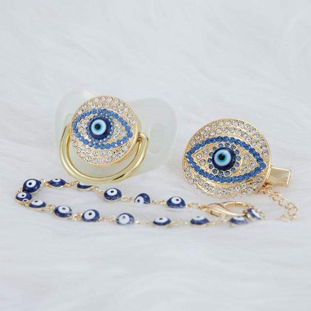 wickedafstore Transparent  0-6m Evil Eye Pacifier and Clip Set