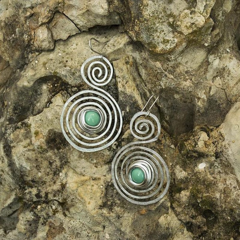 wickedafstore Tribal Spiral Turquoises Drop Earrings