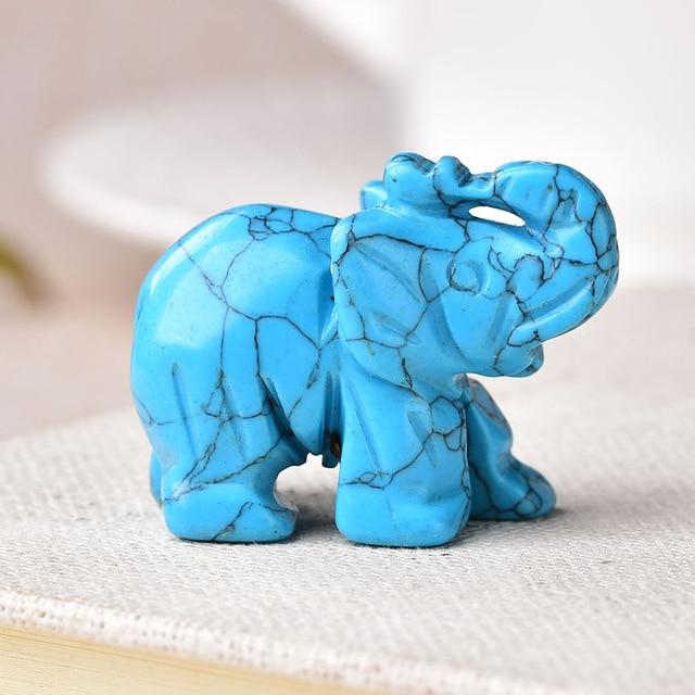 wickedafstore Turquoioses Natural Crystal Elephant Figurine