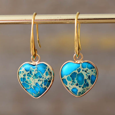 wickedafstore Turquoise Heart Shape Natural Crystal Dangle Earrings