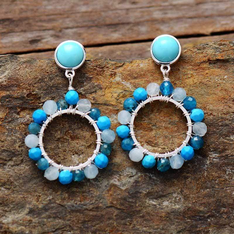 wickedafstore Turquoise Natural Tourmaline Round Earrings