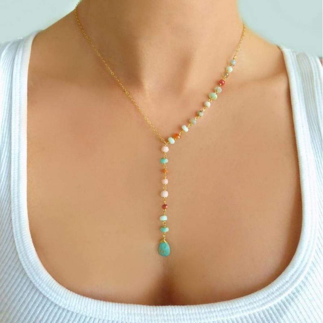wickedafstore Turquoise Stone Beaded Necklace