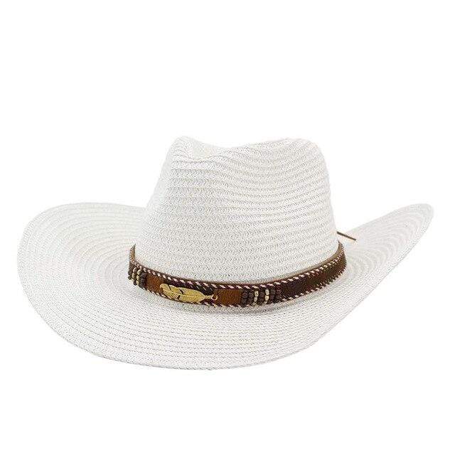 wickedafstore White Cowgirl Straw Wide Brim Hat