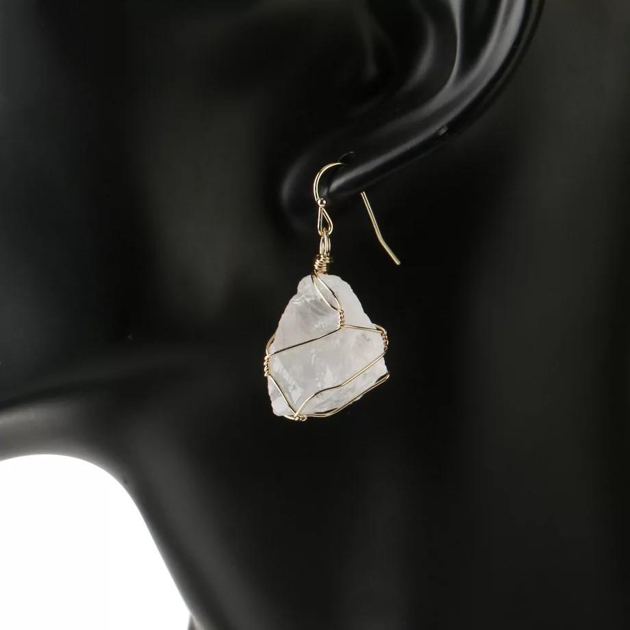 wickedafstore White Crystal Natural Stone Irregular Shaped Earrings