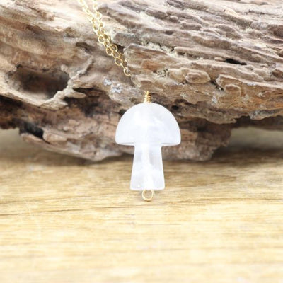 wickedafstore White Crystal Tiny Mushroom Crystal Chain Necklace