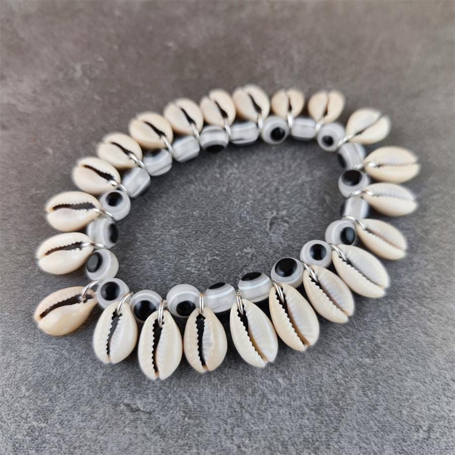 wickedafstore White Eye Sea Shell Multi Beads Bracelet