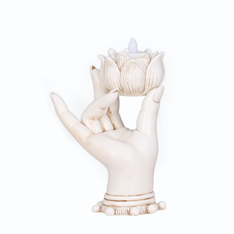 wickedafstore White Lotus Buddha Hand Candle Holder