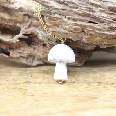wickedafstore White Turquoise Tiny Mushroom Crystal Chain Necklace