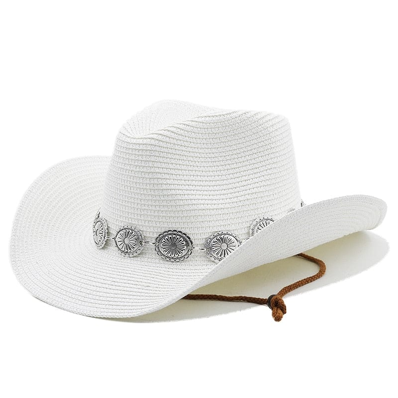 wickedafstore White Wesley Straw Western Cowboy Hat
