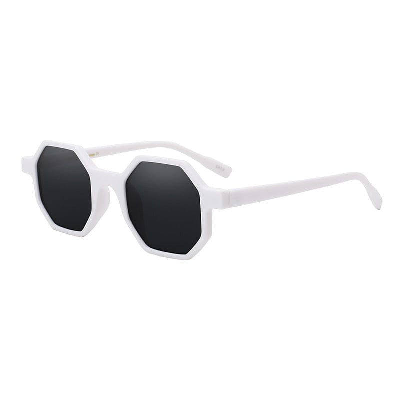 wickedafstore White With Black Hexagonal Retro Vintage Sunglasses