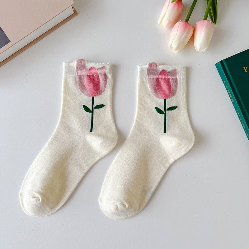 wickedafstore White With Tulip Everleigh Warm Socks