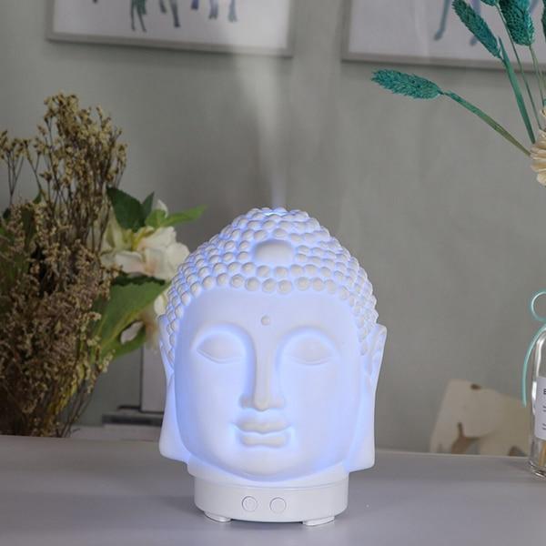 wickedafstore White Wood Buddha Head Aromatherapy Lamp