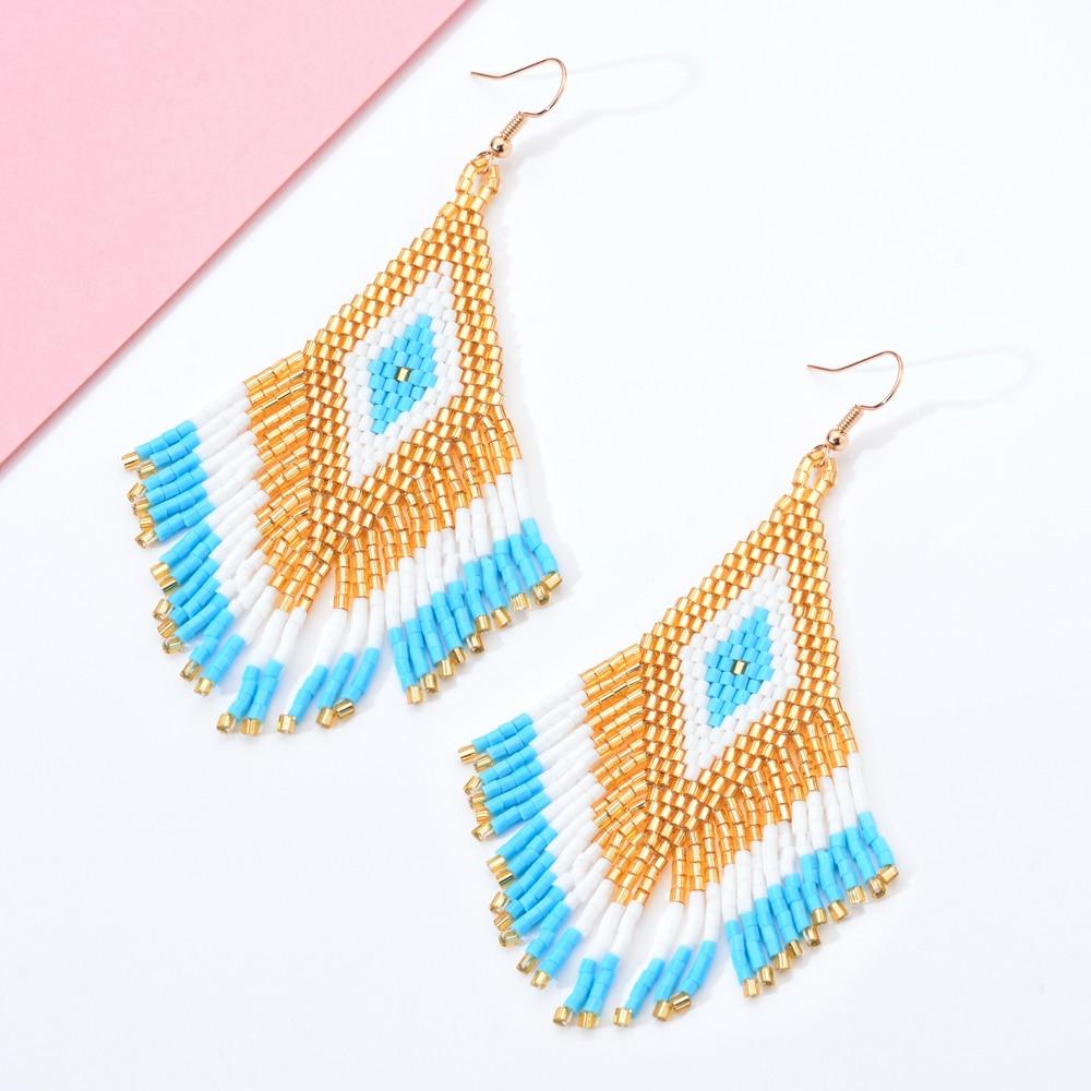 wickedafstore White & Yellow Ethnic Boho Drop Earrings