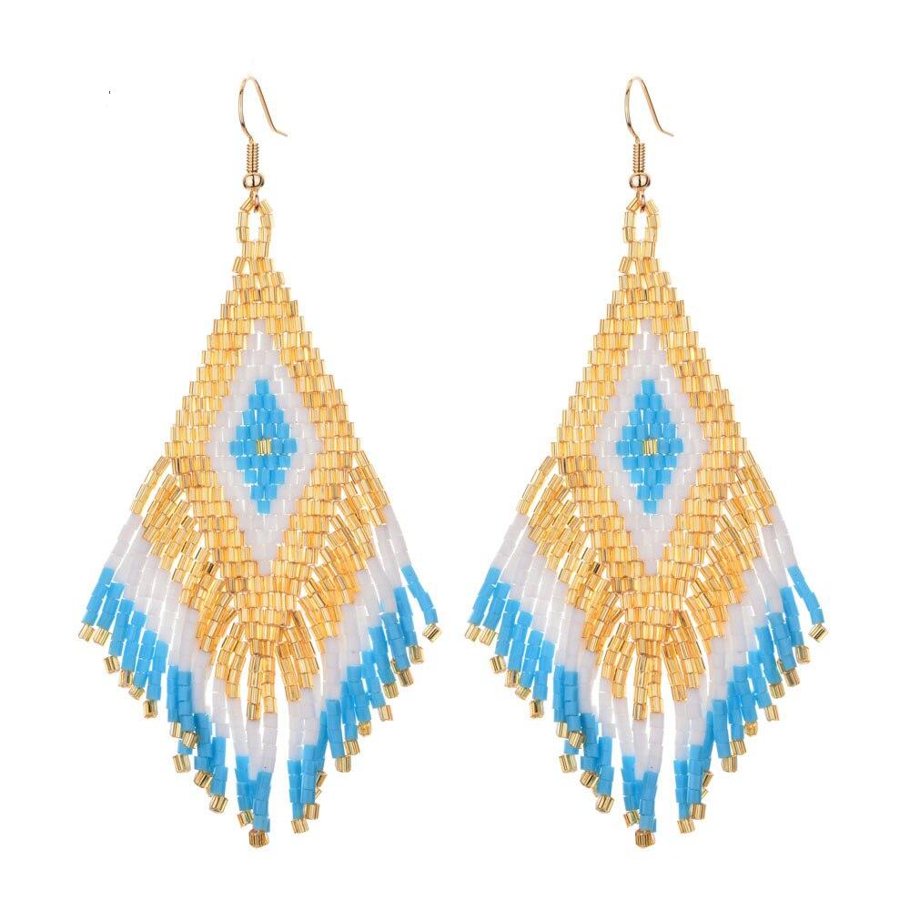 wickedafstore White & Yellow Ethnic Boho Drop Earrings