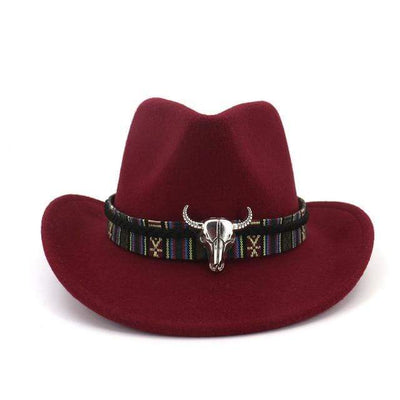 wickedafstore Wine Red Western Bull Cowboy Hat