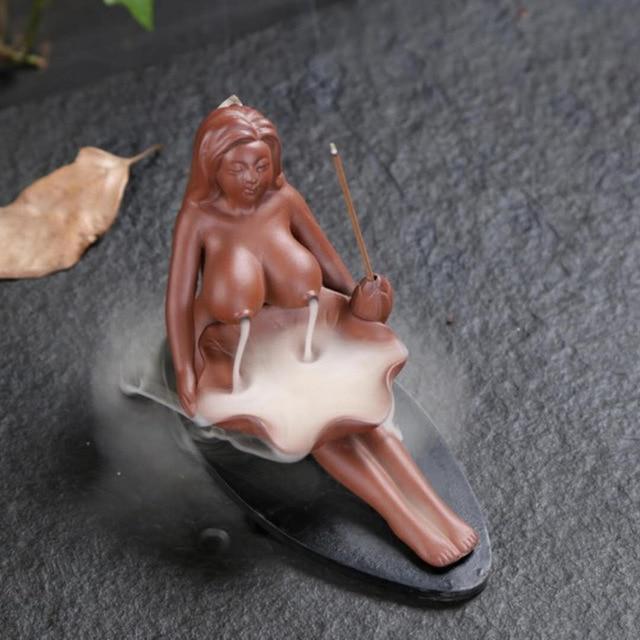 wickedafstore with bottom Free shipping Naked Lady Incense Burners Ceramic Crafts Smoke Backflow Cone Censer Stick Holders Teahouse Ornament Home Decor