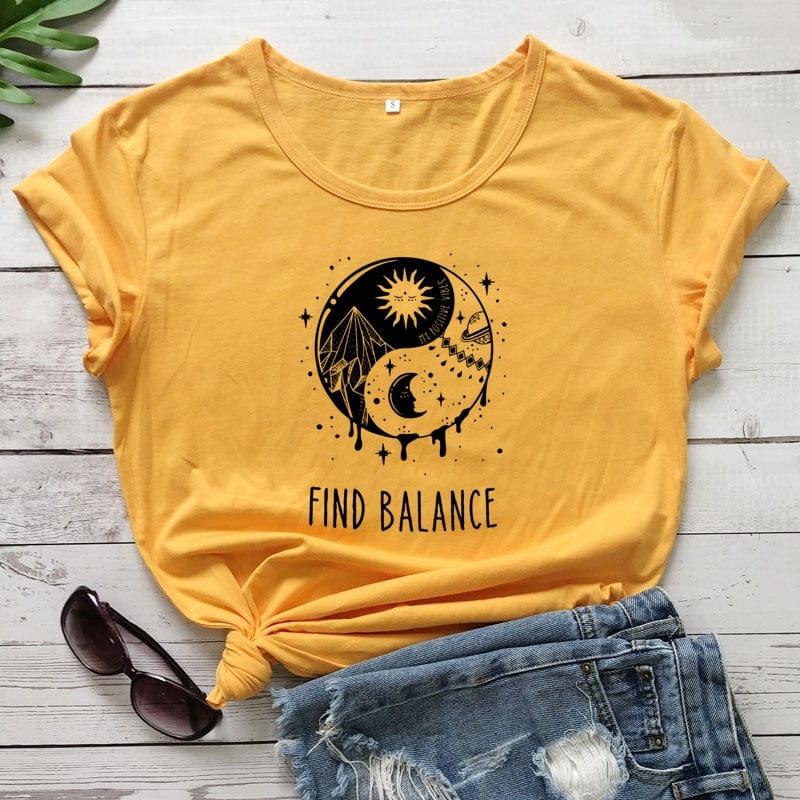 wickedafstore Yellow - Black text / S Find The Balance Graphic Tee