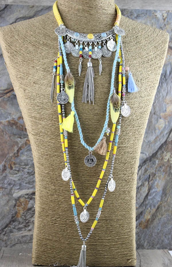 wickedafstore Yellow Earthly Gypsy Statement Long Necklace