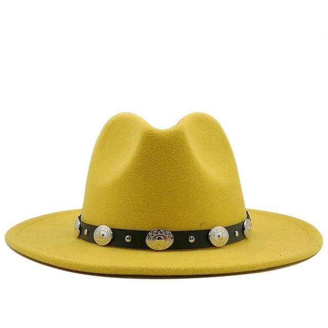 wickedafstore Yellow Fedora With Punk Strap Hat