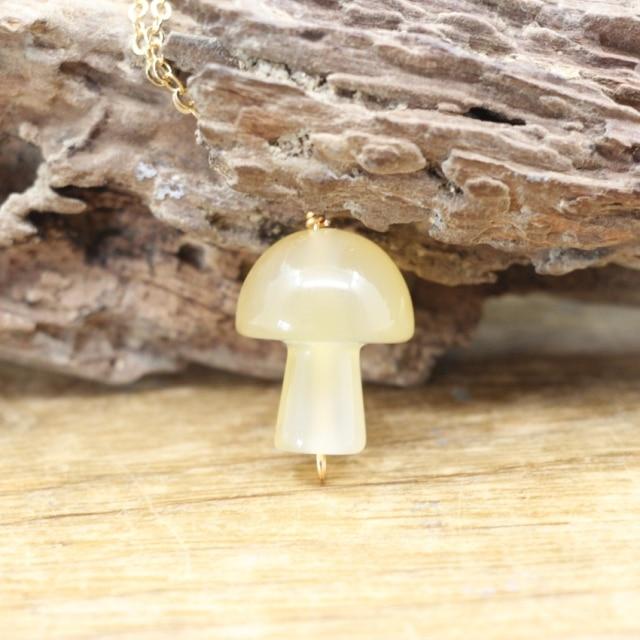 wickedafstore Yellow Jade Tiny Mushroom Crystal Chain Necklace
