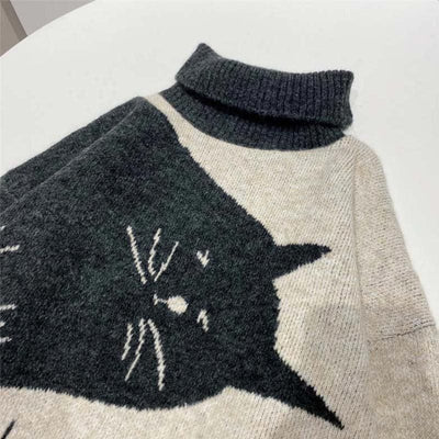 wickedafstore Yin & Yan Cats Knit Sweater