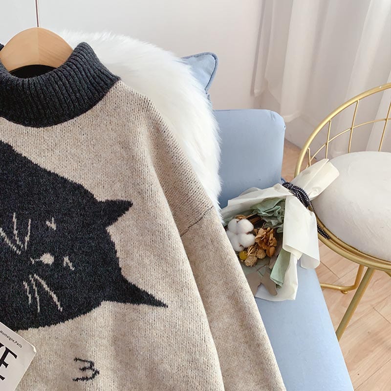 wickedafstore Yin & Yan Cats Knit Sweater