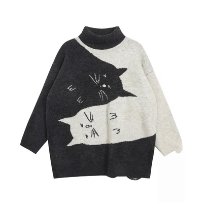 wickedafstore Yin & Yang Cats Knit Sweater