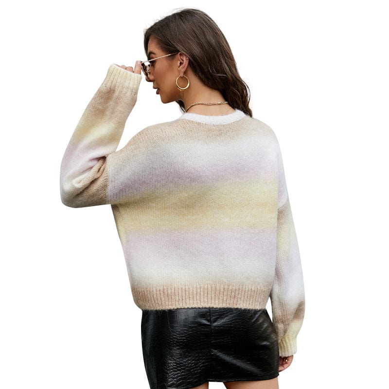 YINHAN Women Clothing Gradient Color Knitted Top Sweater Lazy Long Sleeve Pullover Sweater